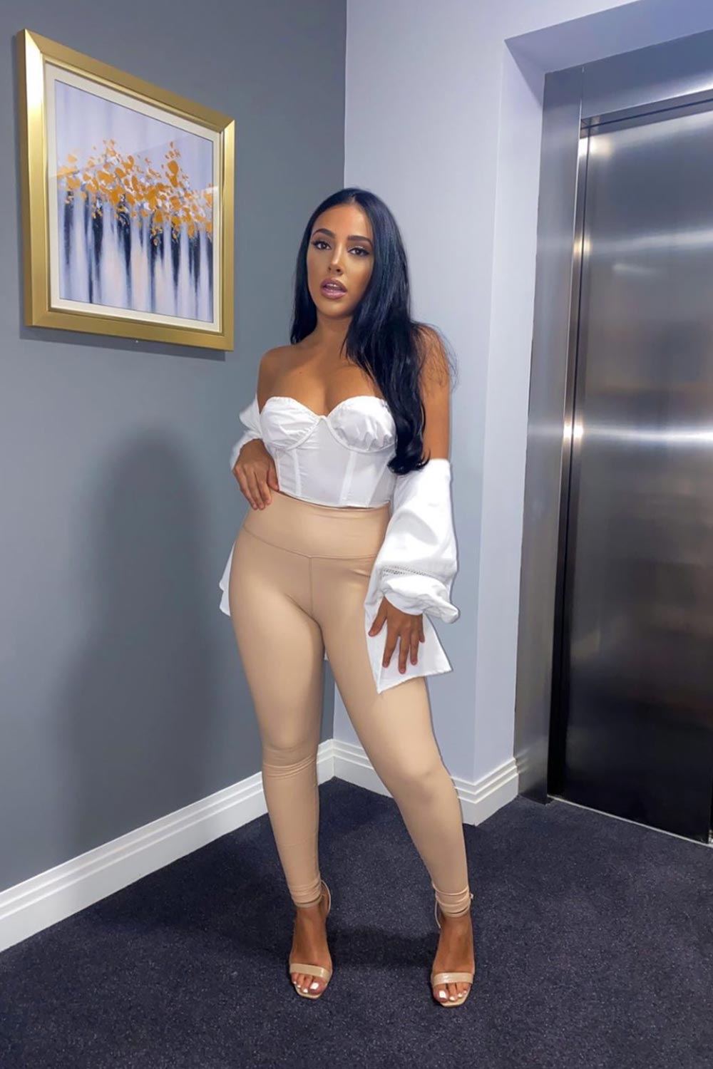 high waisted leather look leggings stone