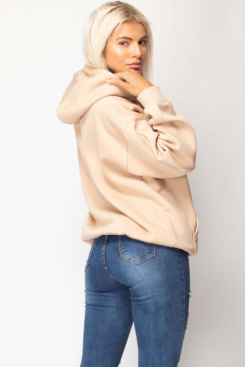 womens oversized sequin lips hoodie