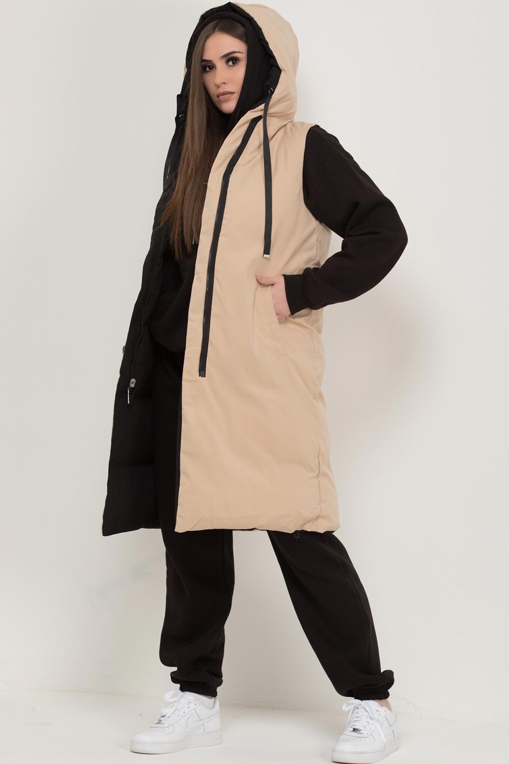 stone reversible padded gilet womens