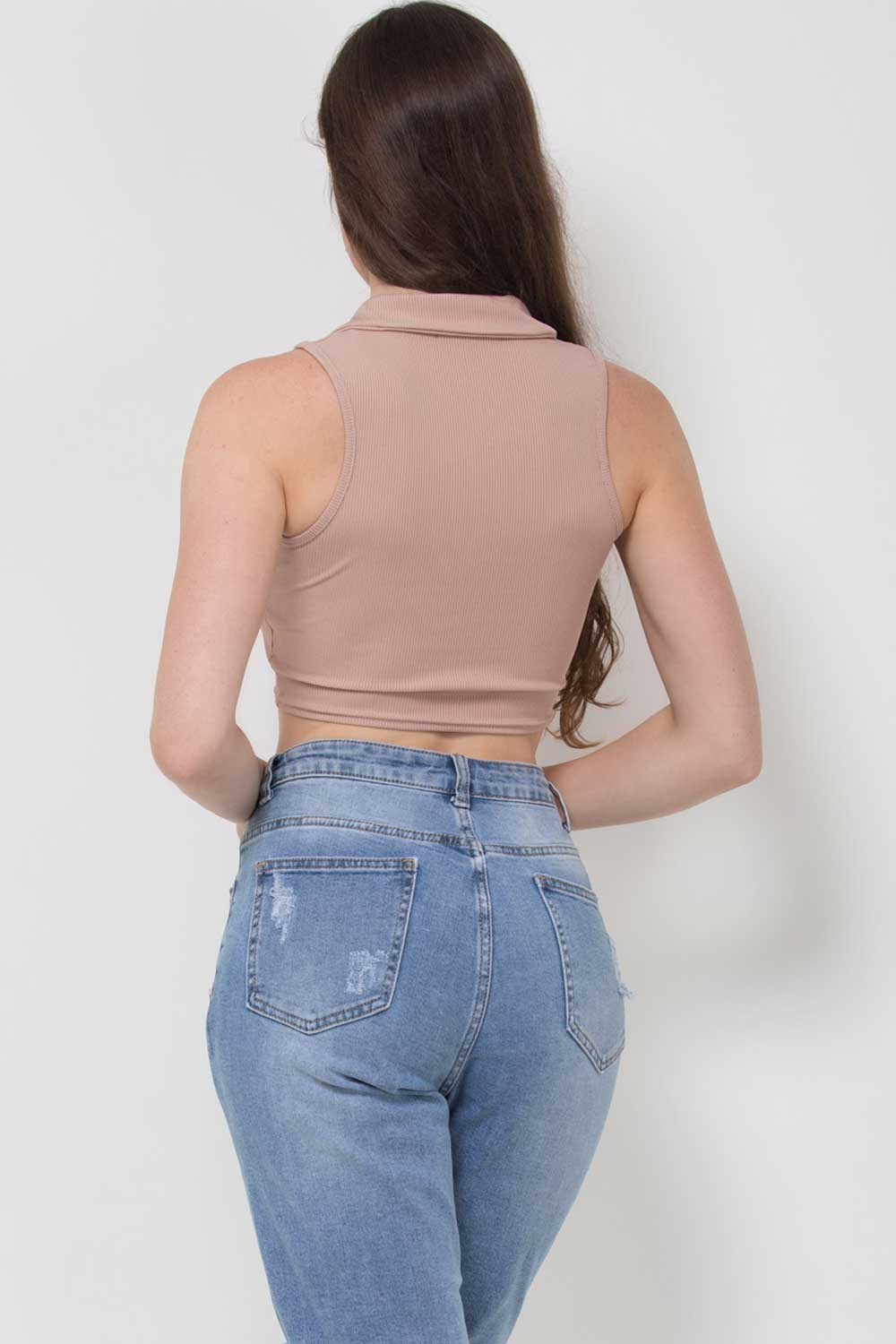 ribbed collar crop top stone