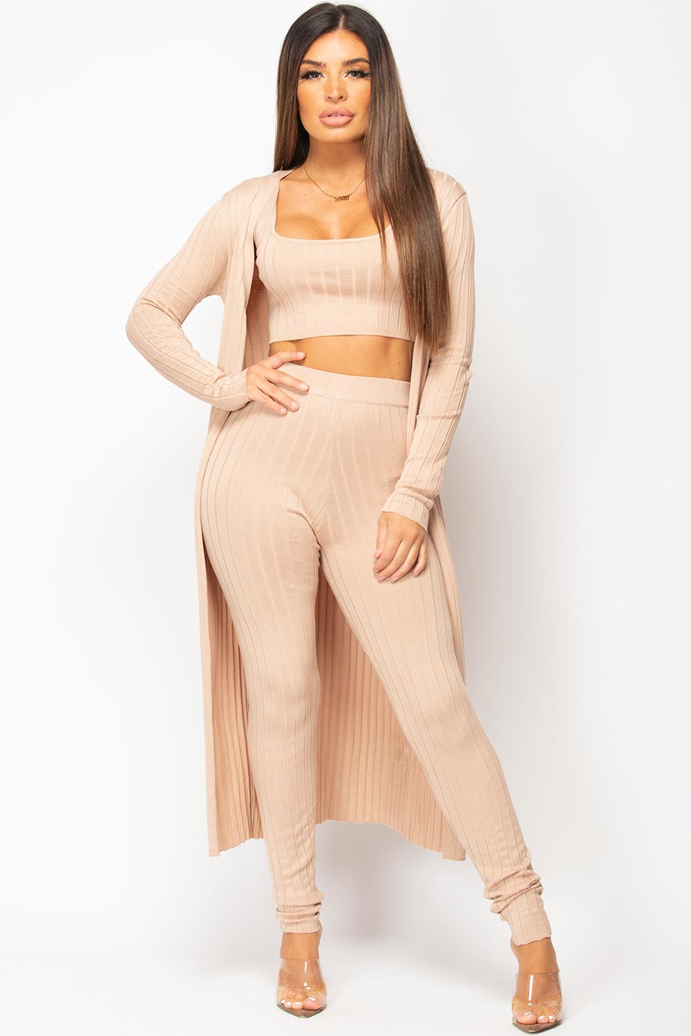 knitted three piece lounge set womens