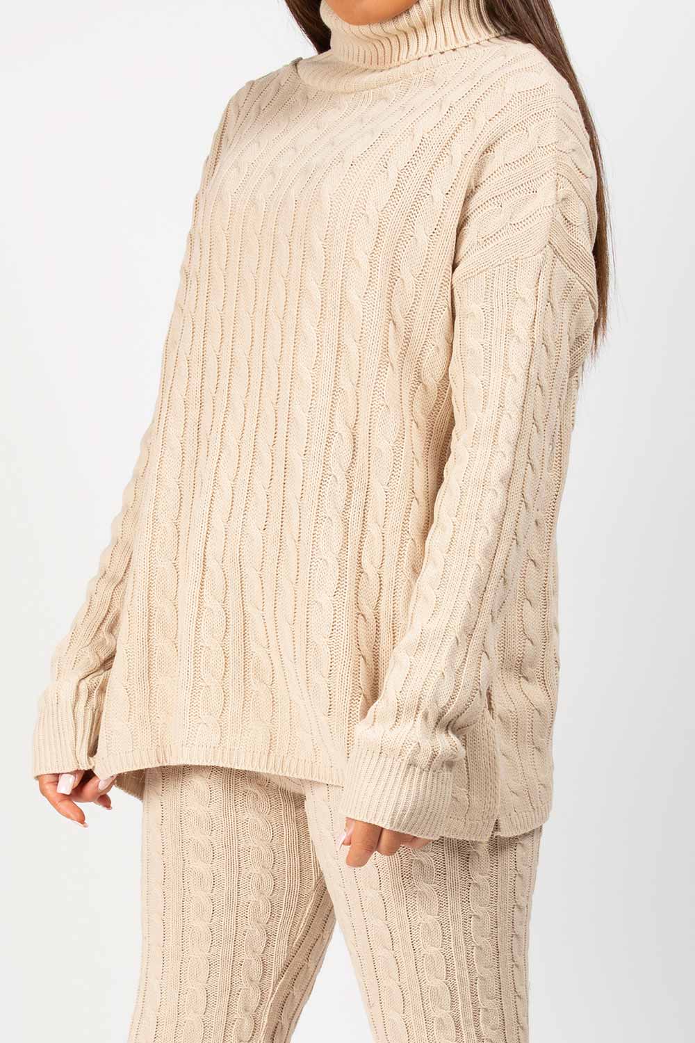 stone oversized knitted jumper and leggings two piece set