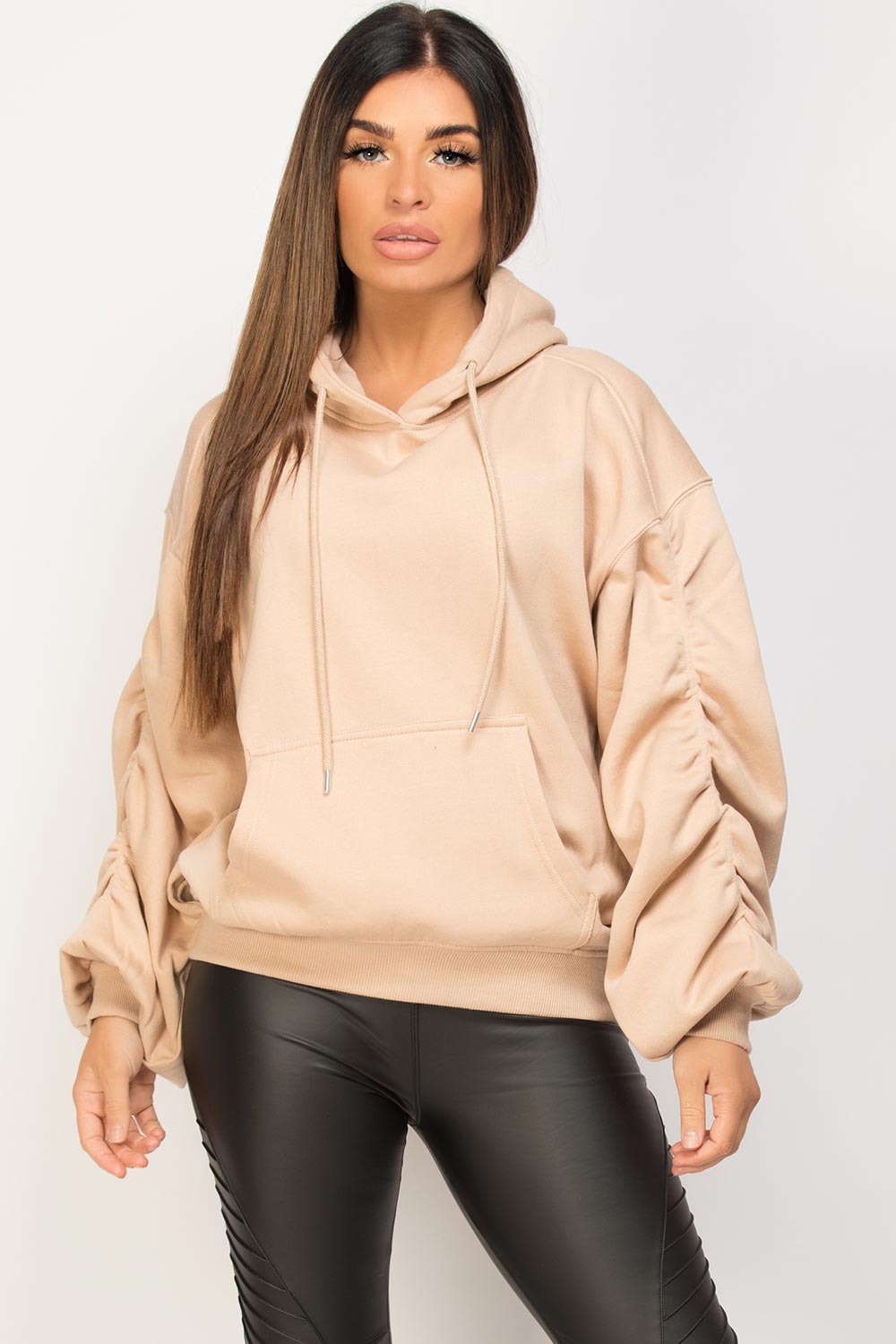 ruched sleeve oversized hoodie