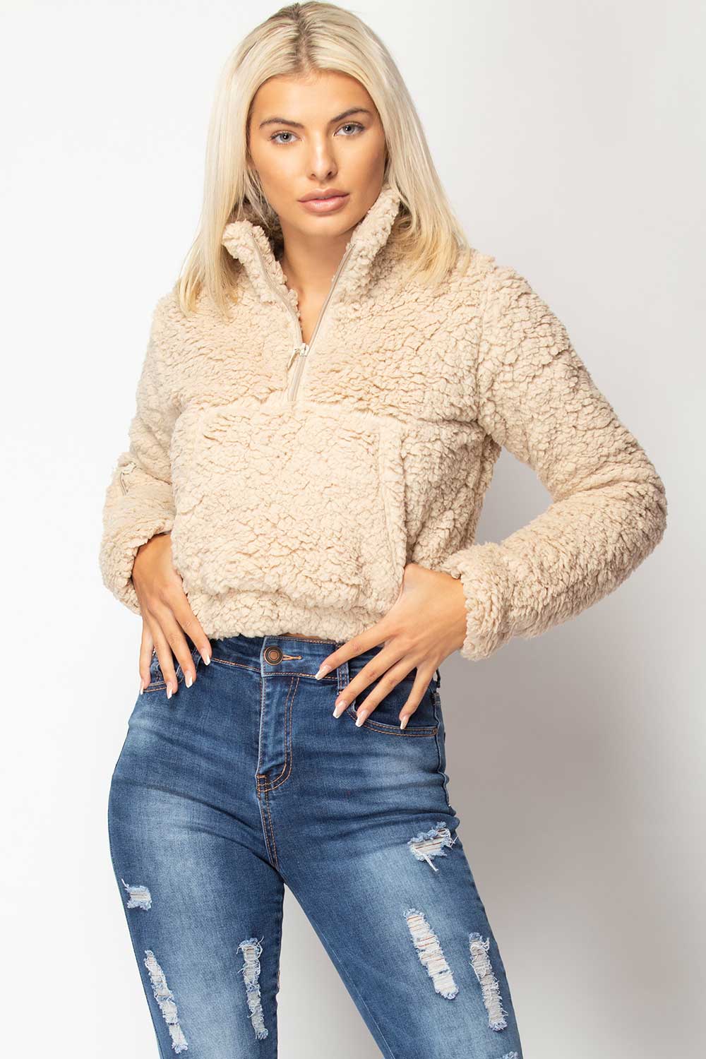 stone teddybear faux fur jumper