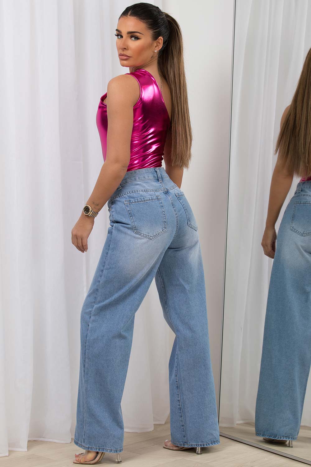 Wide Leg High Waisted Jeans Denim Blue