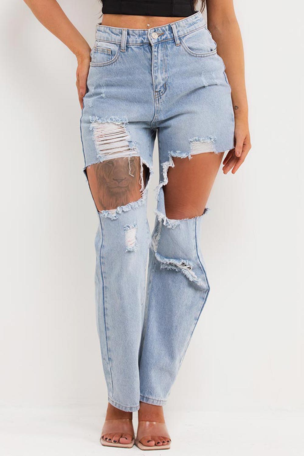 womens straight leg ripped jeans