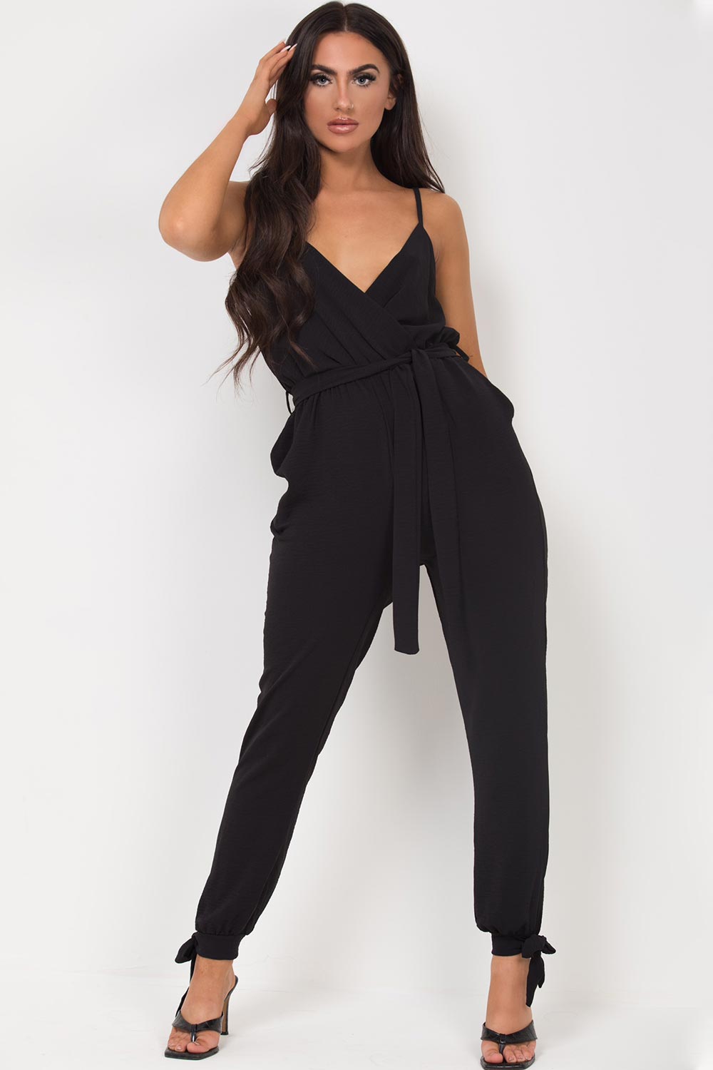 strappy split cuff jumpsuit black