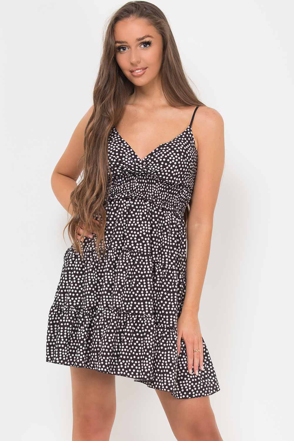 black and white polka dot mini skater dress