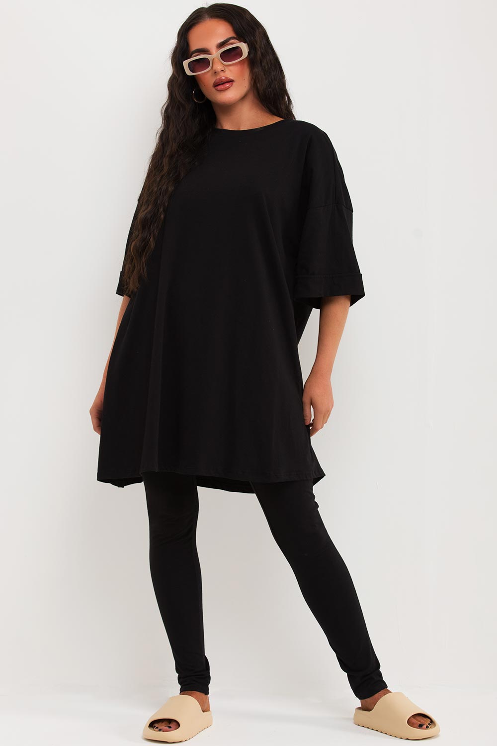 black oversized t shirt and leggings co ord