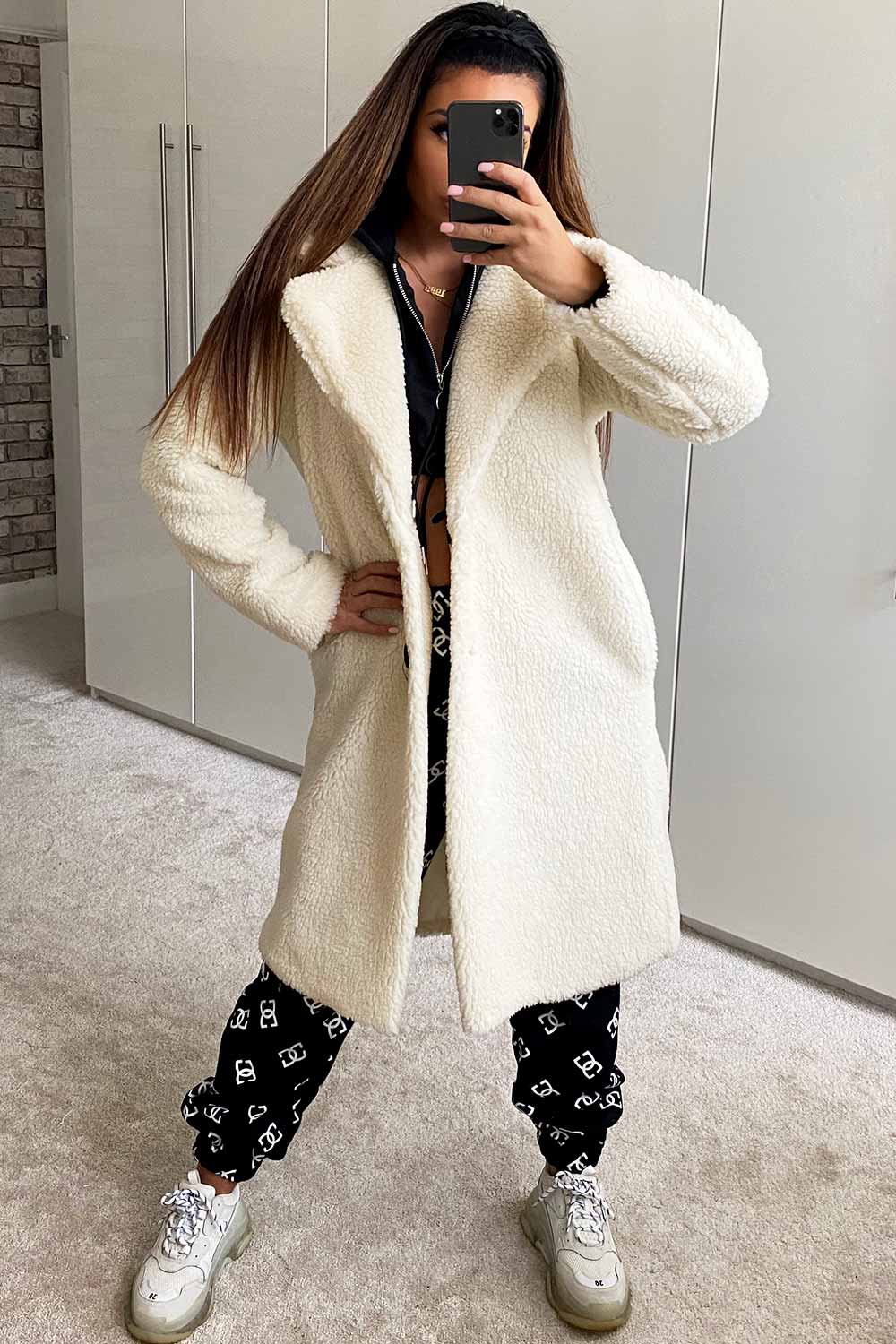 cream teddy bear coat