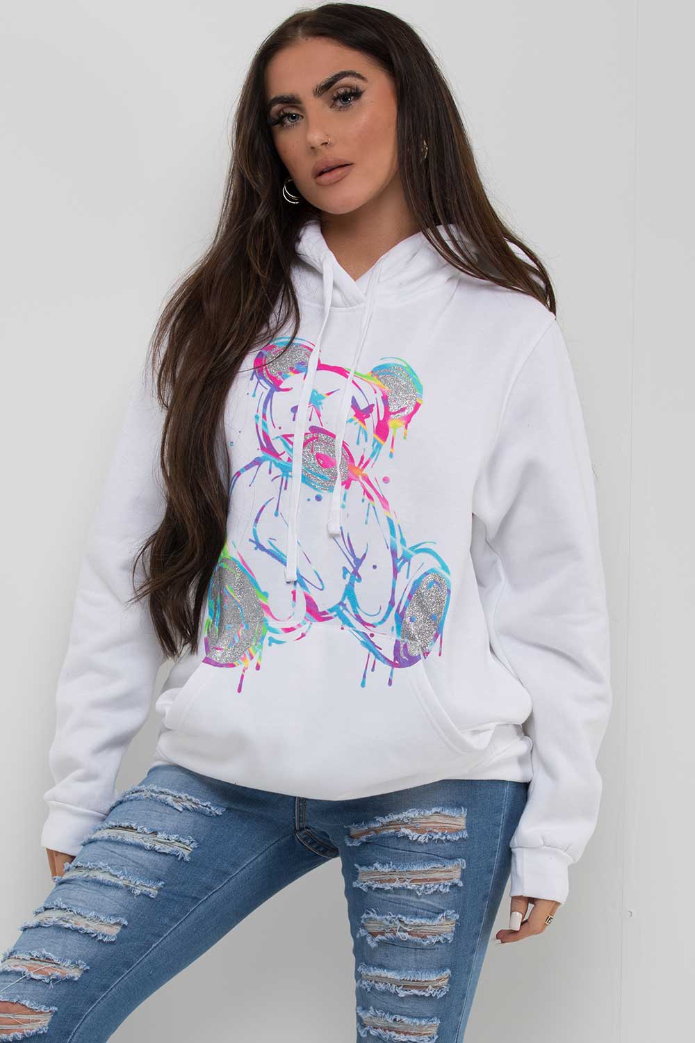 teddy bear oversized hoodie white