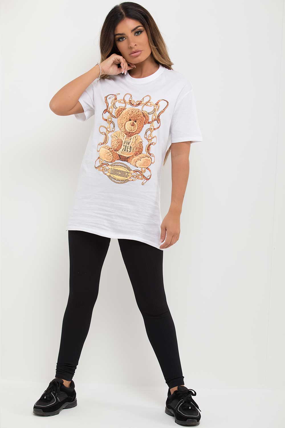 Mischief Teddy Bear Graphic T Shirt White