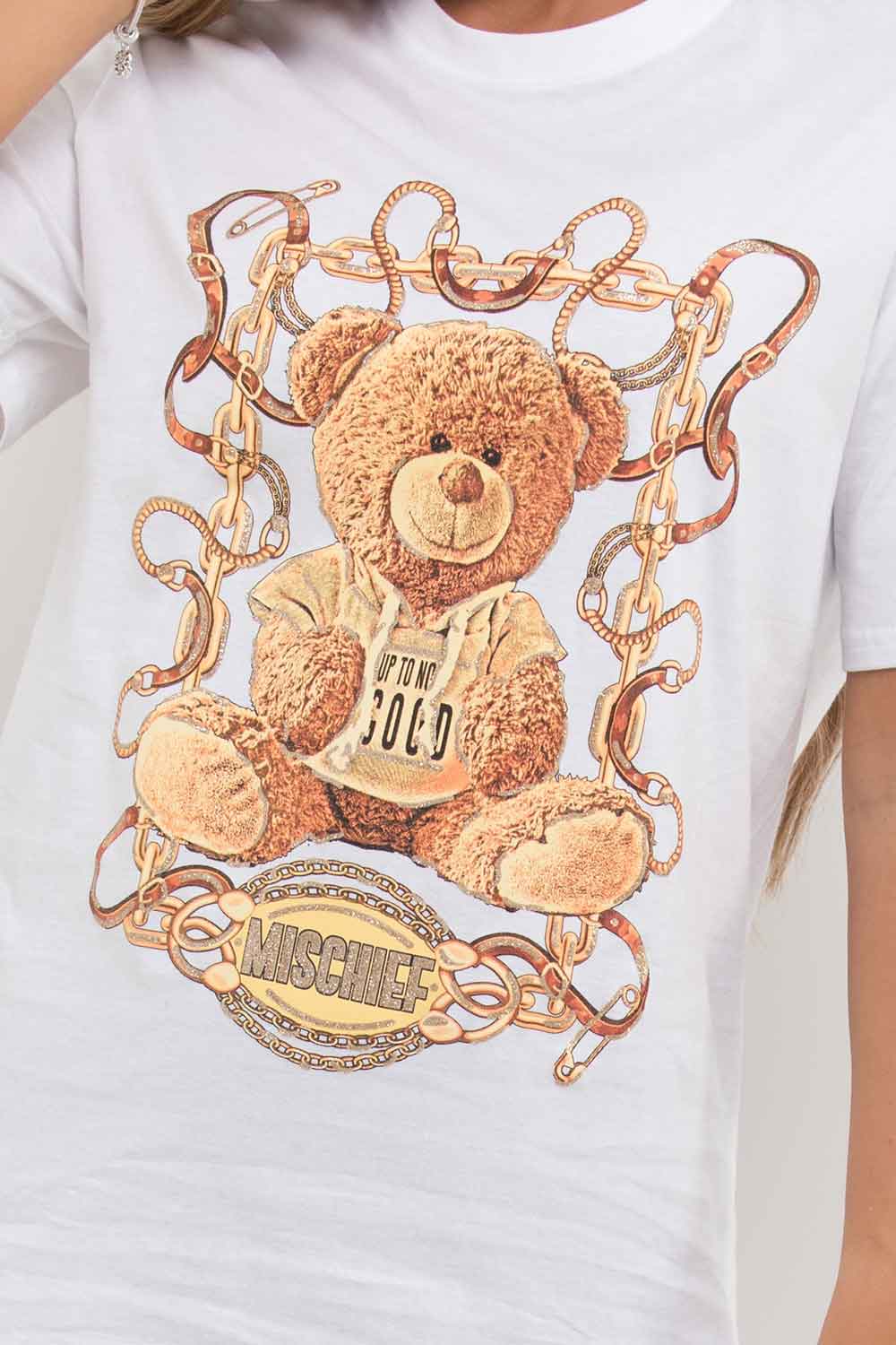 Mischief Teddy Bear Graphic T Shirt White
