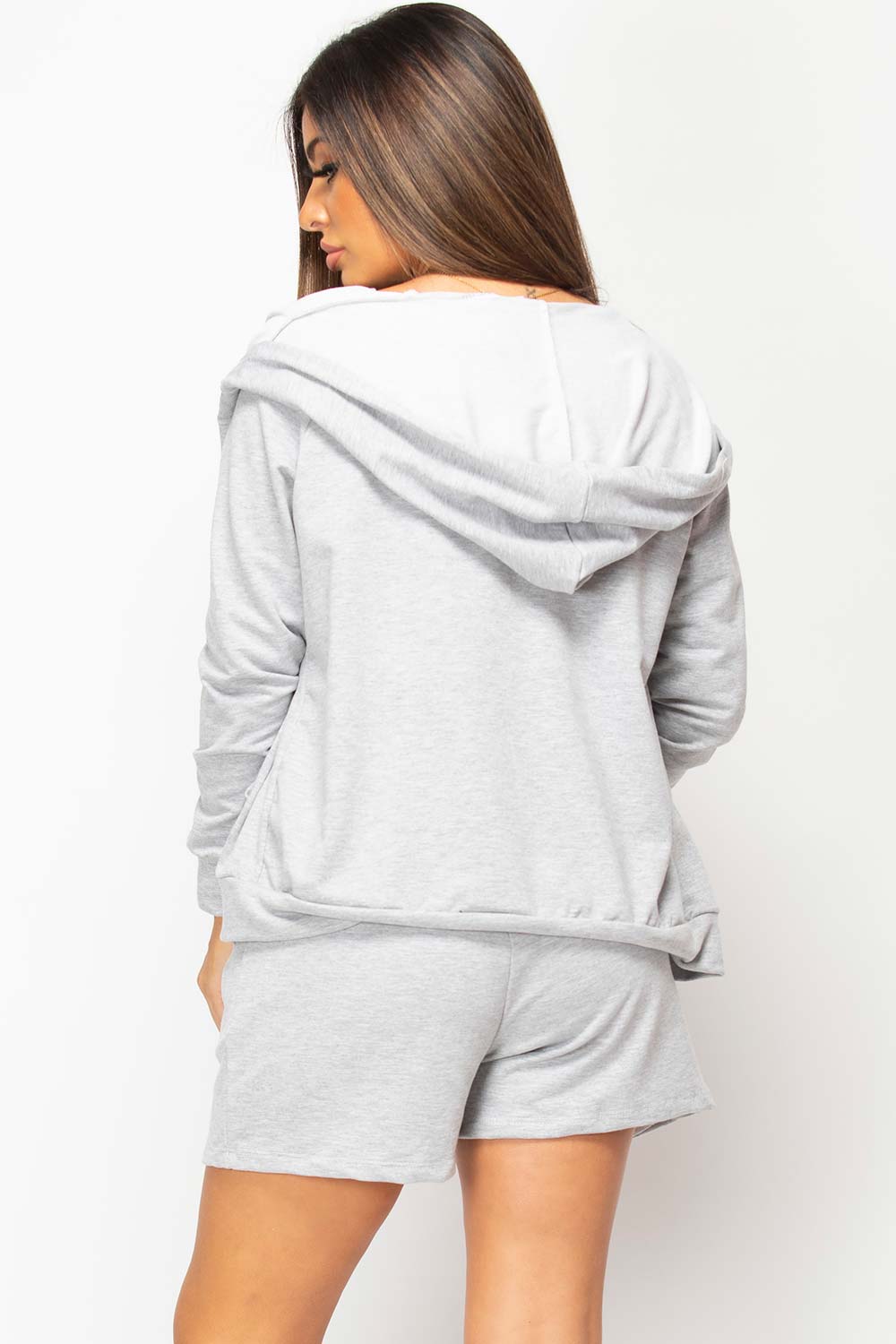 grey three piece shorts loungewear set
