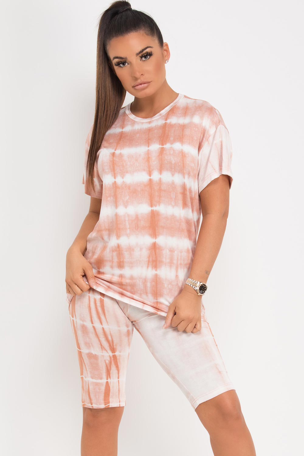 tie dye cycling shorts set nude