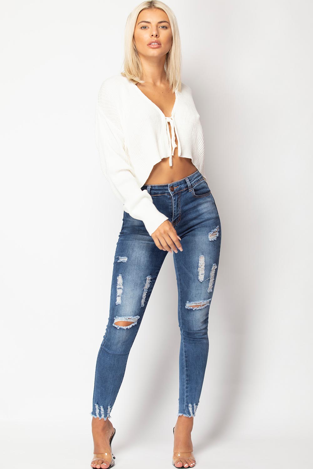 tie front short cardigan top