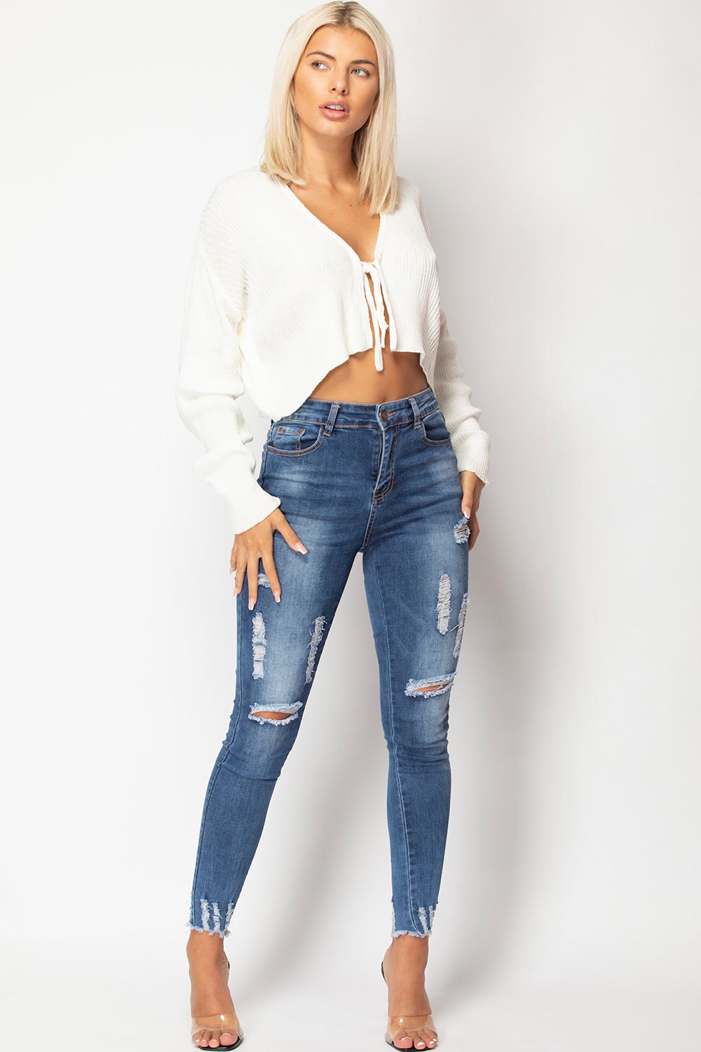 tie front ribbed cardigan top