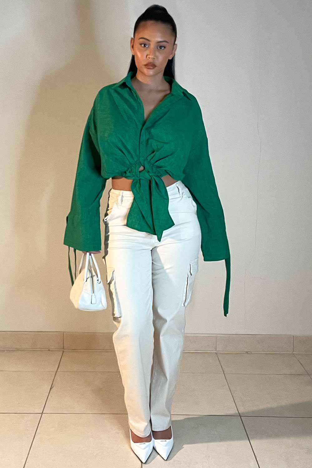 knot front long sleeve shirt