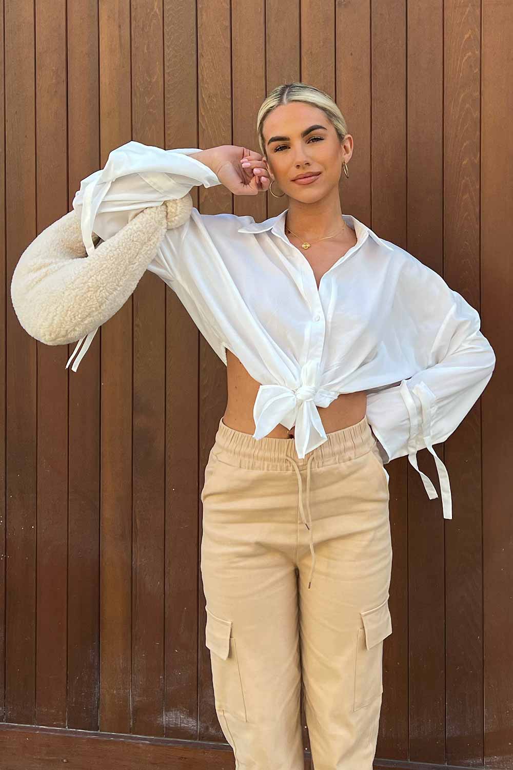 womens white tie front shirt