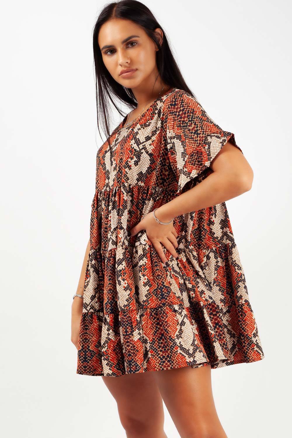 tiered smock dress snake print