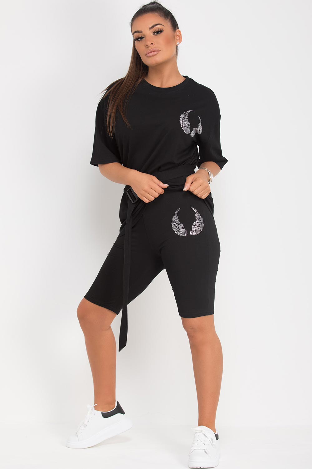 cycling shorts t shirt set with diamante wings
