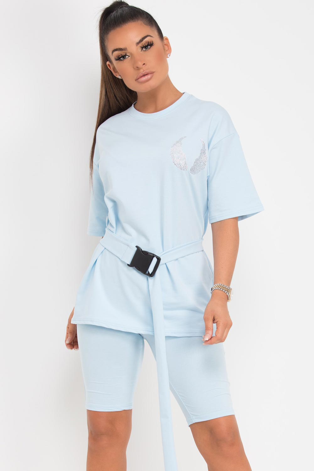 cycling shorts and t shirt two piece set sky blue