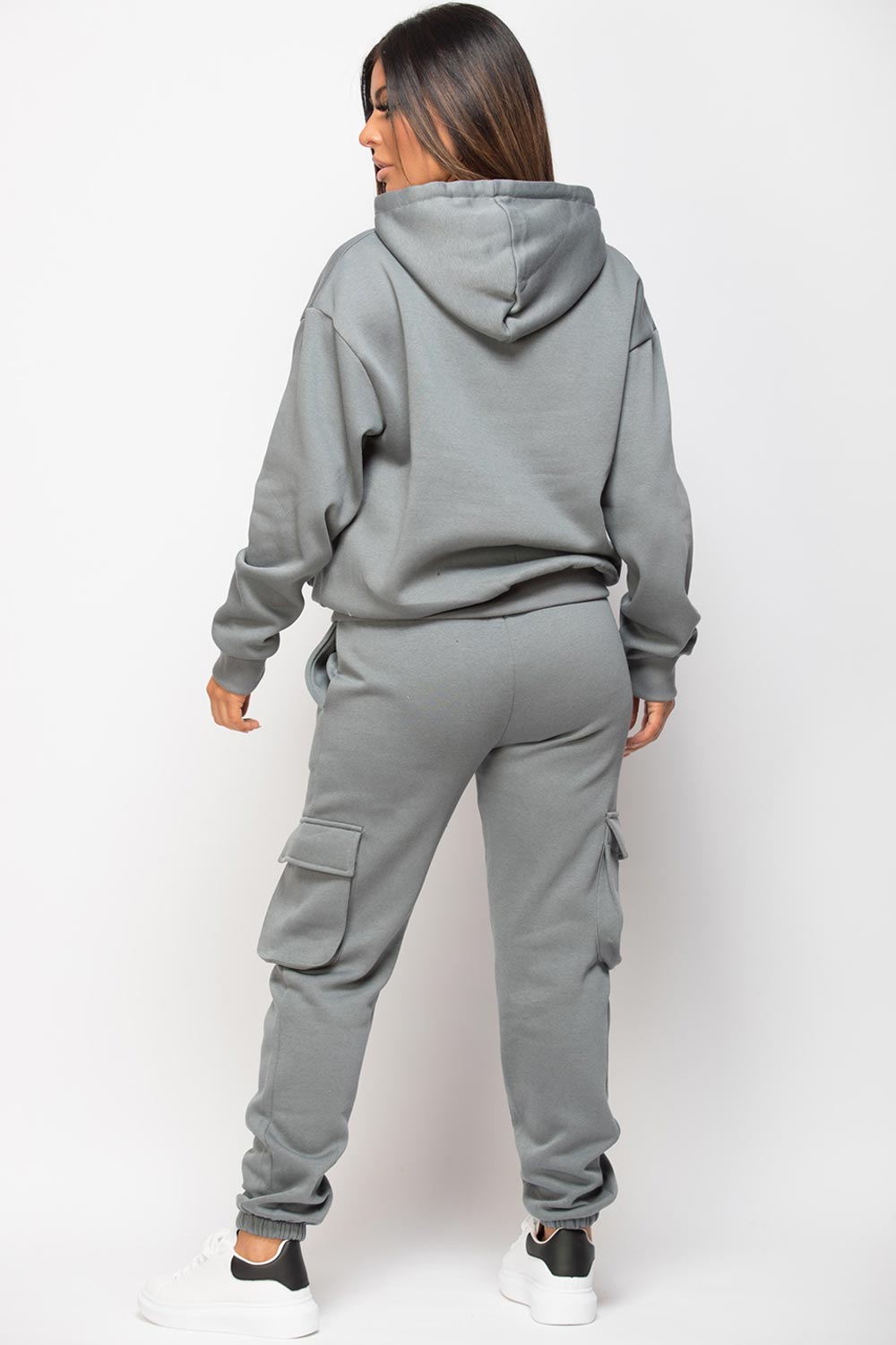 oversized hooded loungewear set with utility pockets grey