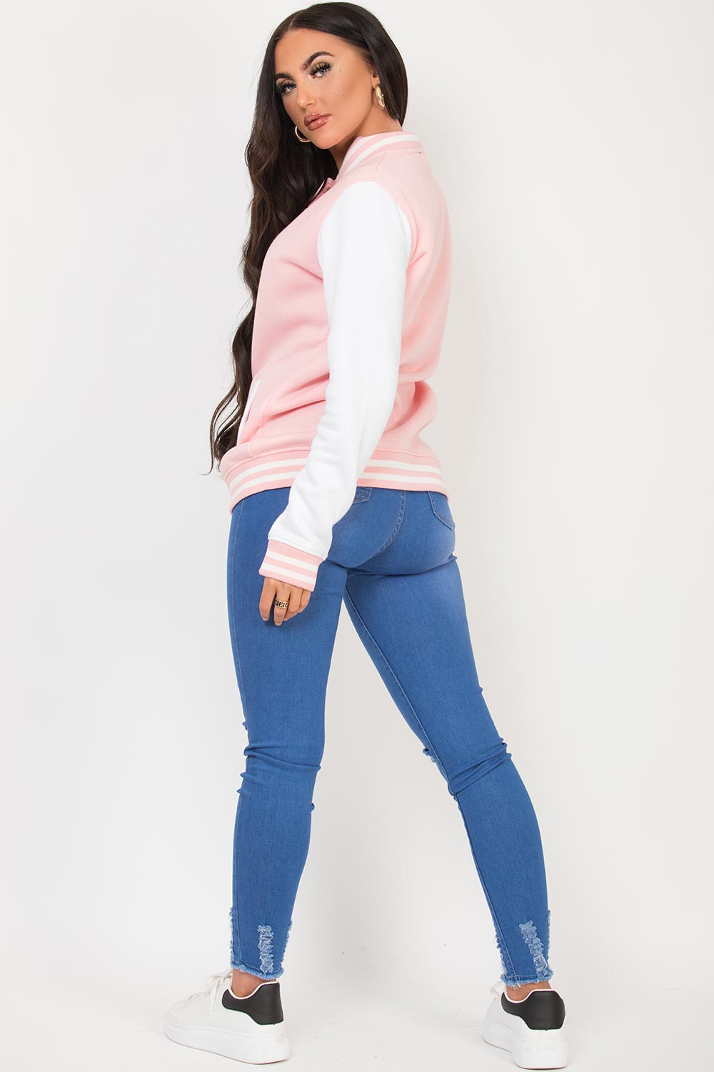 womens baseball bomber jacket pink