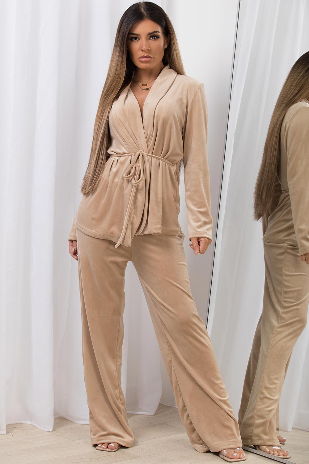 velour two piece loungewear co ord set