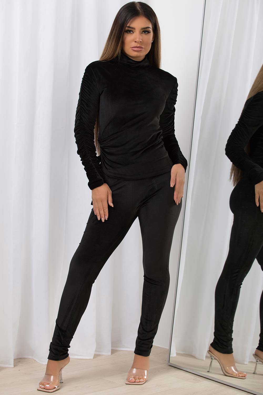 velour set with ruched side