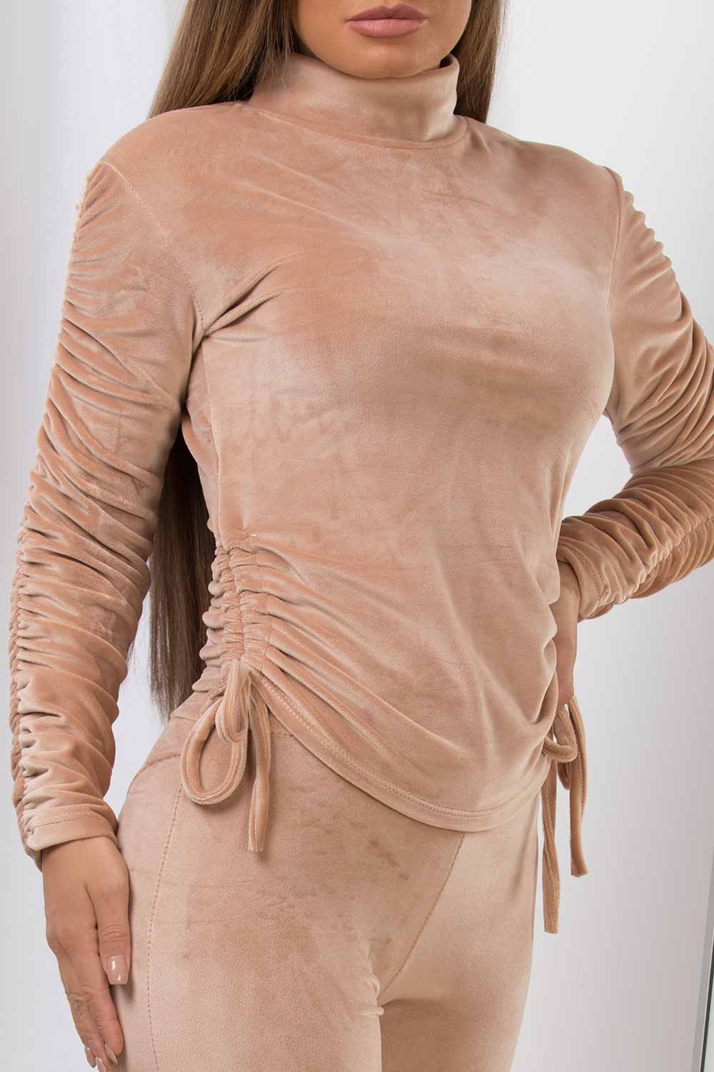 velour co ord set with ruched sleeves
