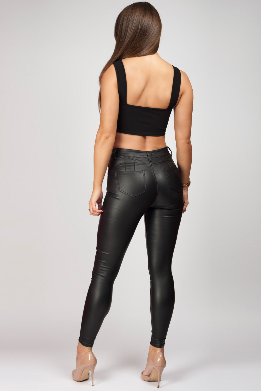 womens black coated skinny jeans