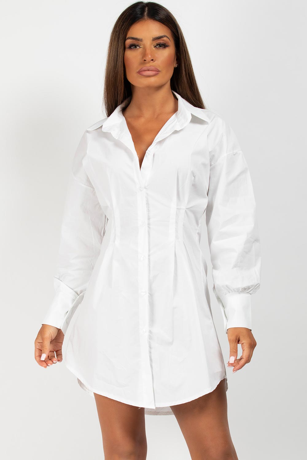 cinched in waist shirt dress white