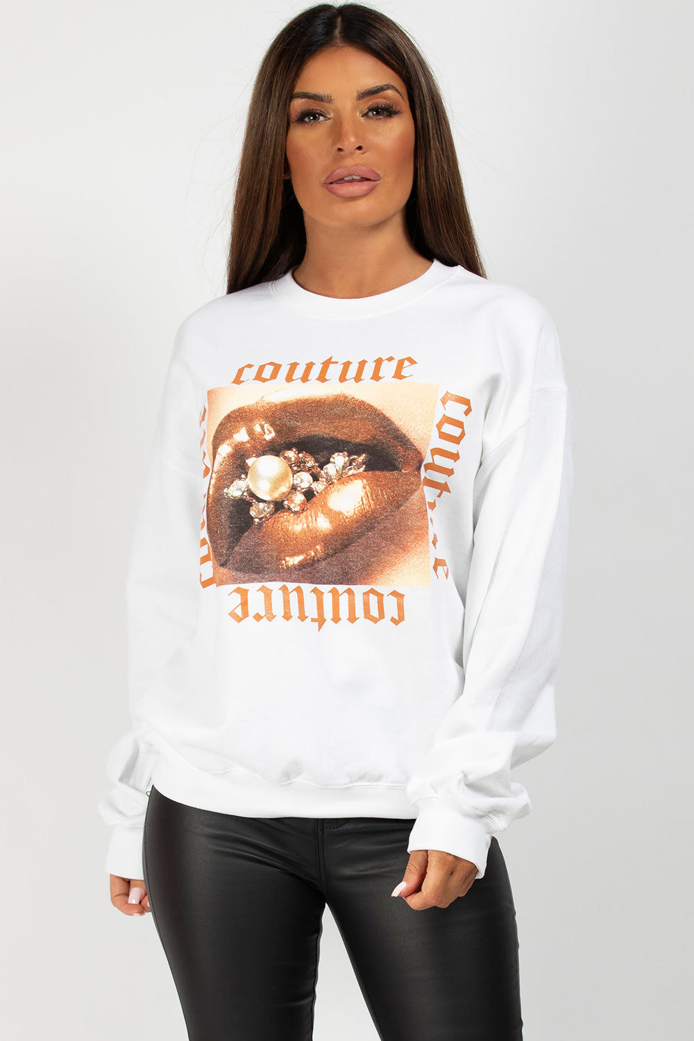 white couture graphic sweatshirt