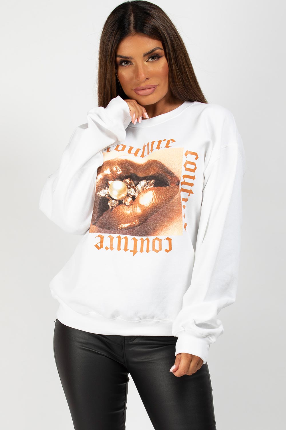 couture slogan white sweatshirt