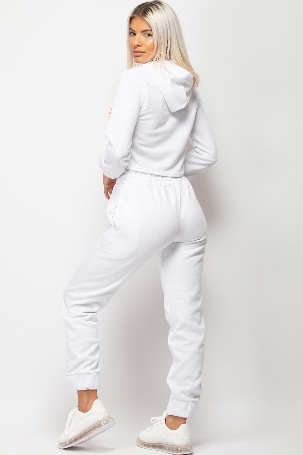 White Couture Graphic Slogan Cropped Hoodie