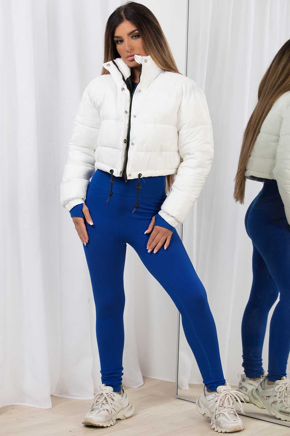 crop puffer jacket white