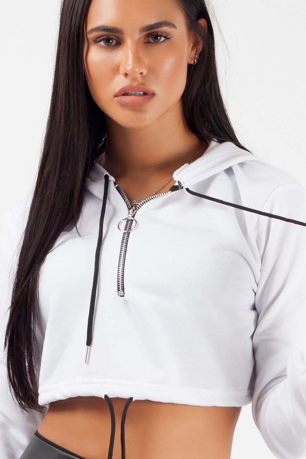 zip front crop hoodie white on sale