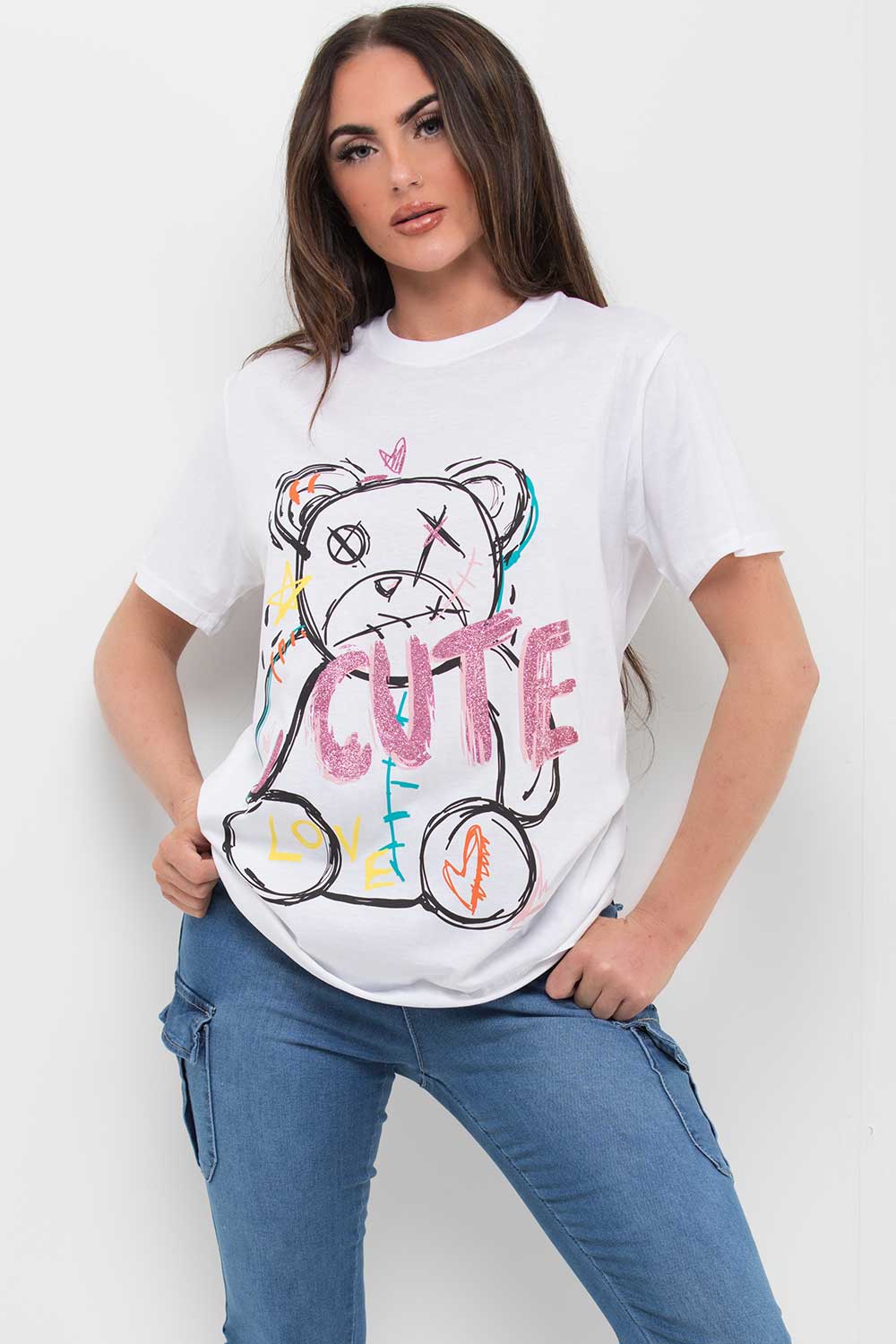 teddy bear graphic t shirt womens