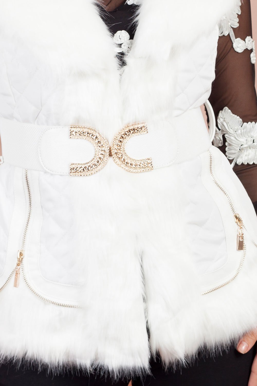 faux fur gilet with belt