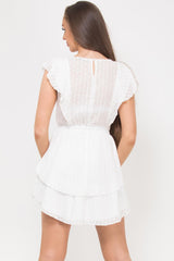 broderie anglaise frill sleeve layered mini dress white