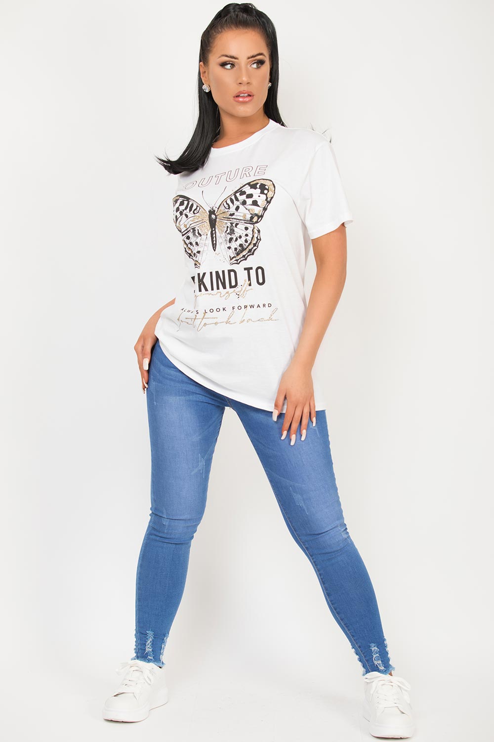 white couture be kind slogan t shirt womens