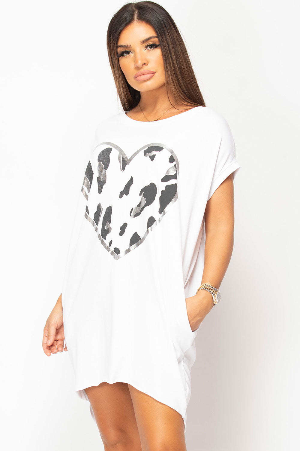 white oversized top with heart print uk