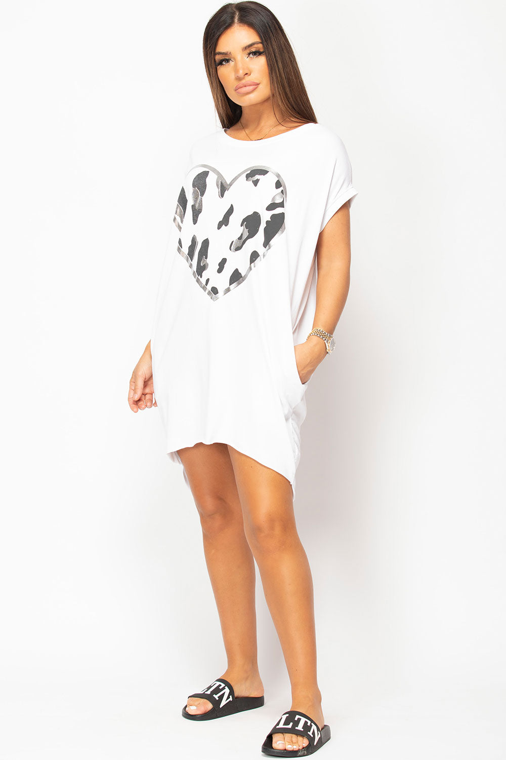 heart print white oversized t shirt top