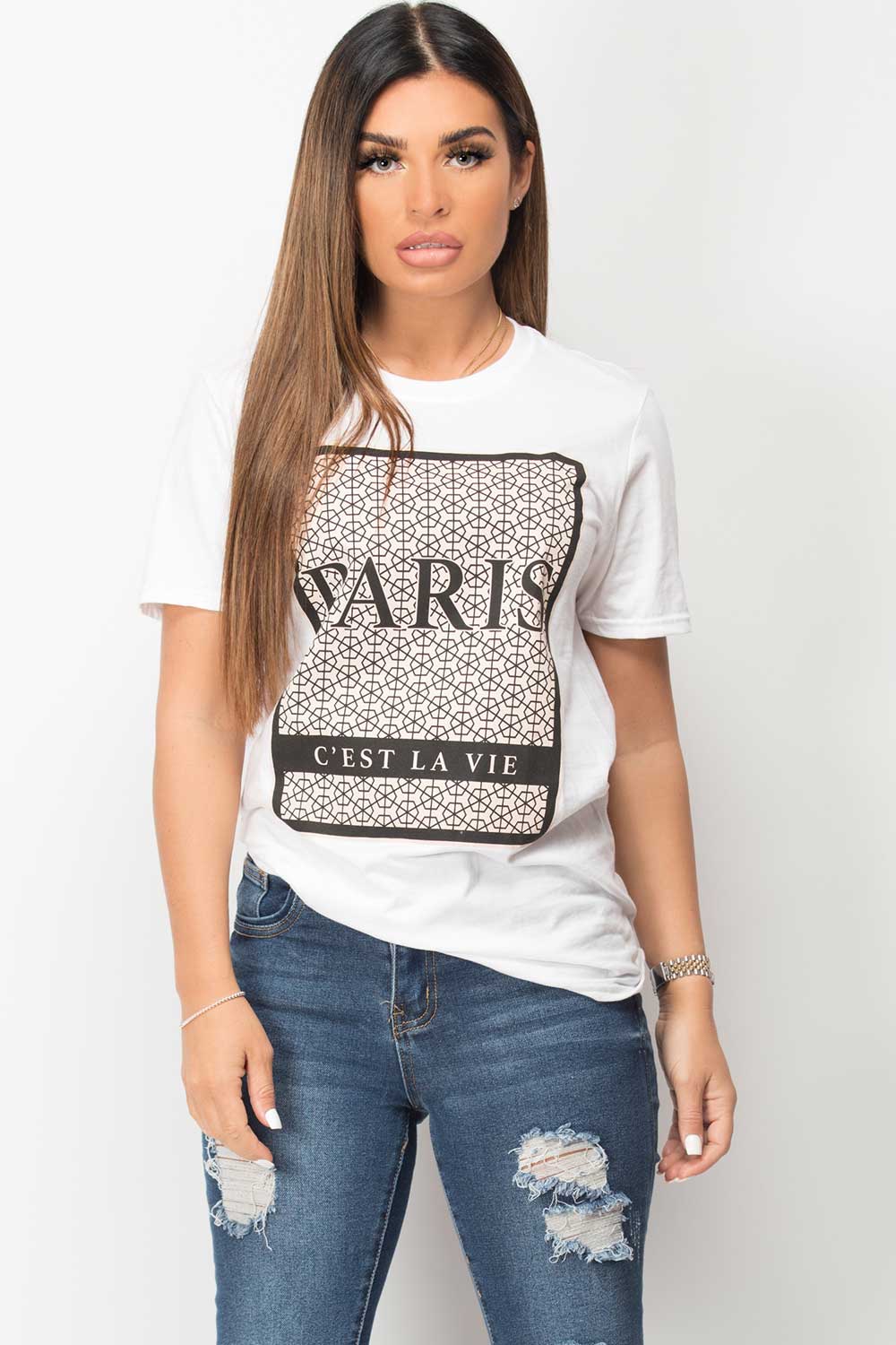 paris c'est la vie printed t shirt white