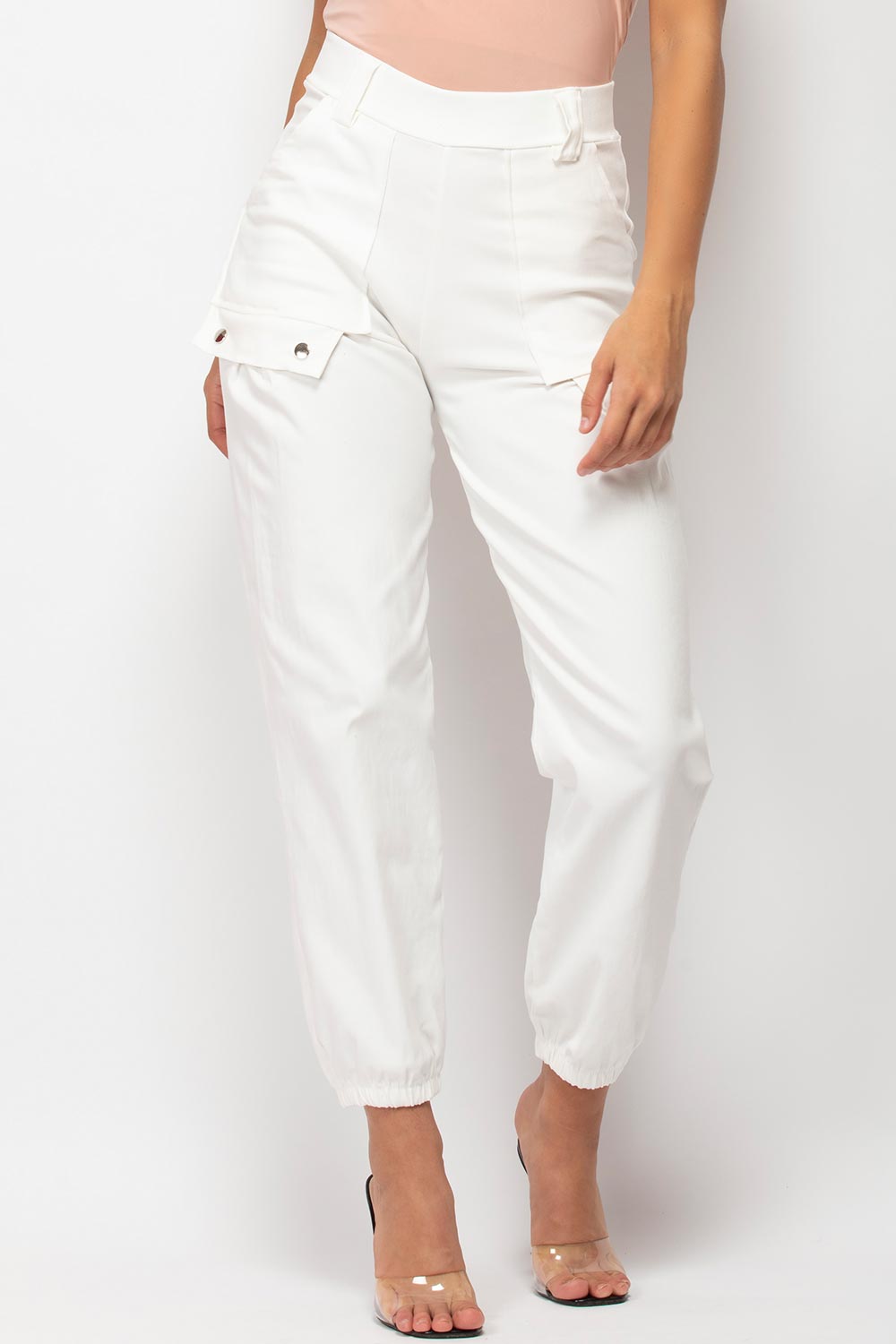 white high waist cargo trousers womens