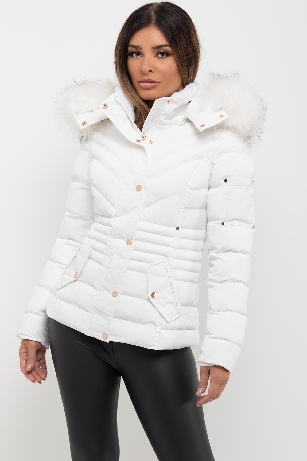 white jacket with fur hood womens