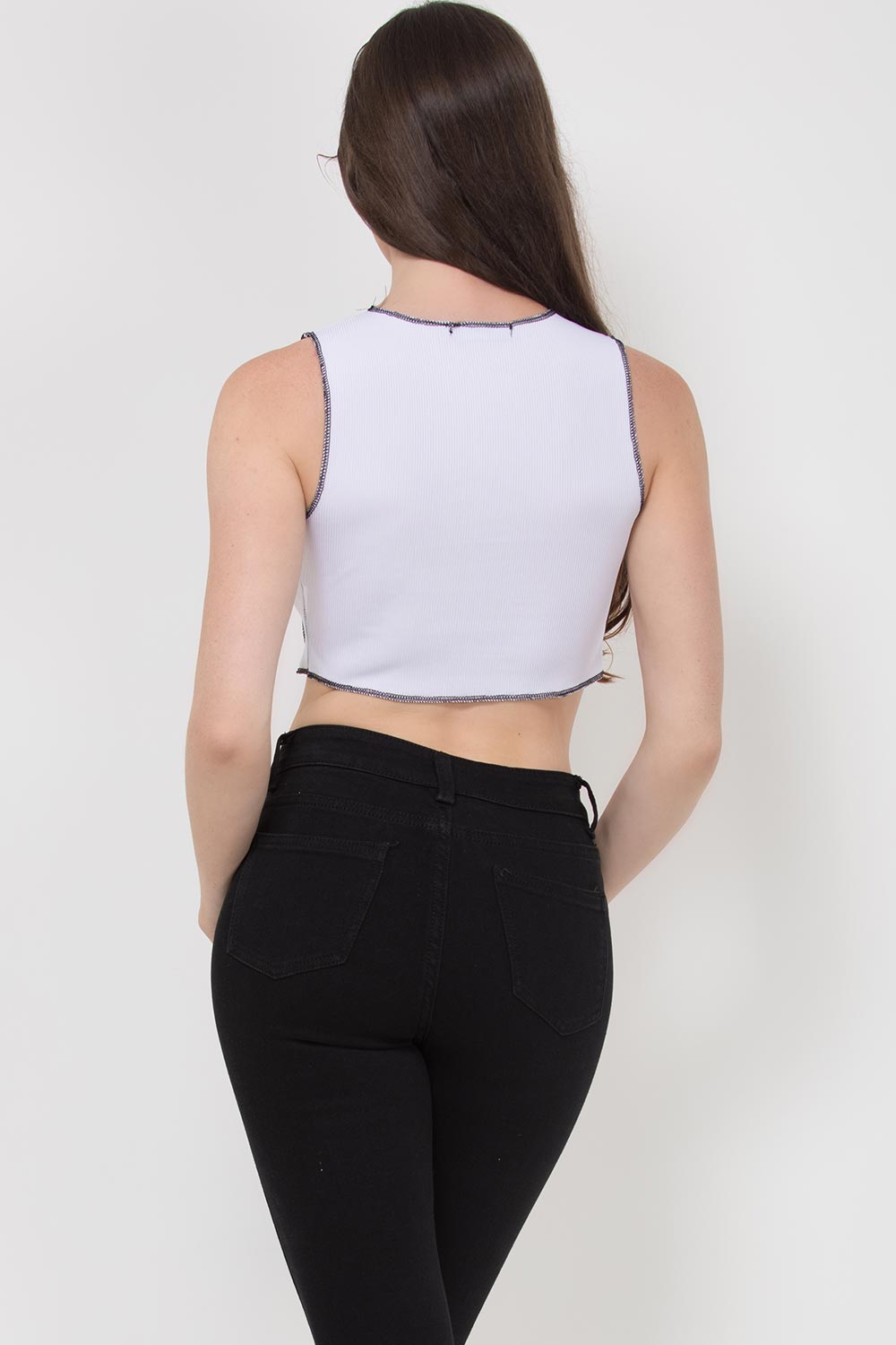 white contrast stitch crop top