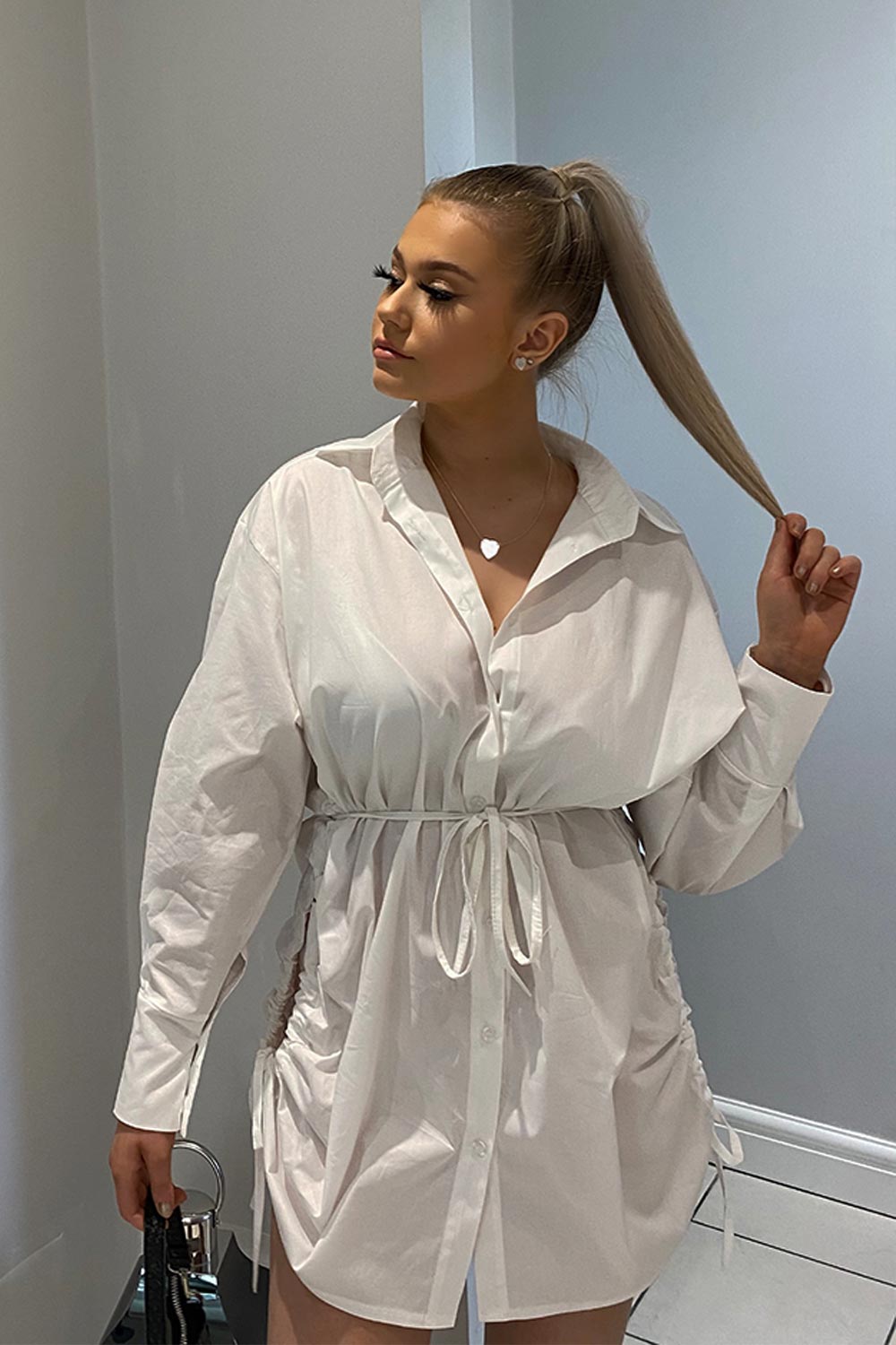 white long sleeve shirt dress