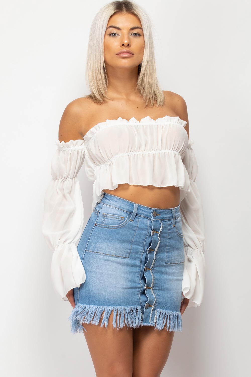 off shoulder frill crop top